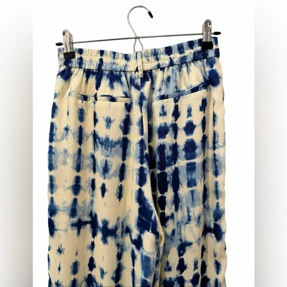 House of Harlow 1960 Tie Dye Wide Leg Satin Flowy Pants Trousers Blue and White - Picture 5 of 11
